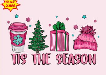Pink Tis The Season Merry Christmas Svg, Santa Christmas Svg, Pink Christmas Svg, Tree Christmas Svg t shirt illustration