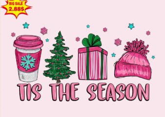 Pink Tis The Season Merry Christmas Svg, Santa Christmas Svg, Pink Christmas Svg, Tree Christmas Svg