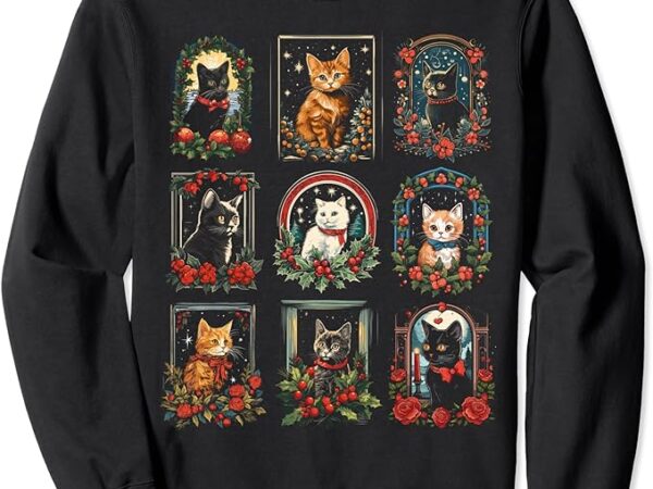 Vintage kitten christmas cats, cat mom, cat dad women, men sweatshirt