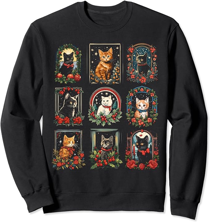 Vintage Kitten Christmas Cats, Cat Mom, Cat Dad Women, Men Sweatshirt