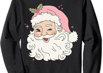 Vintage Pink Christmas Santa Claus Merry Xmas Women Girls Sweatshirt