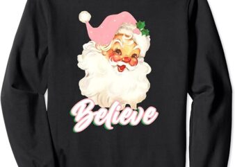 Vintage Pink Santa Claus Pink Christmas Believe Santa Sweatshirt