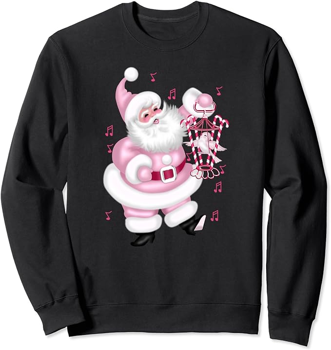 Vintage Pink Santa Claus with a Cute Bird Singing Sweatshirt