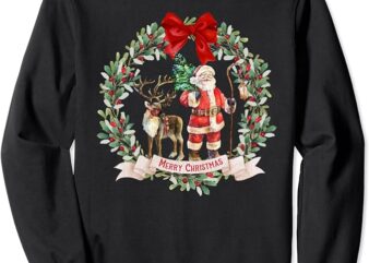 Vintage Santa Claus with Reindeer Red Green Aesthetic Sweatshirt