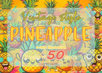 50 Funny Pineapple Character illustration graphics for t-shirt design expertly crafted for Print on Demand website