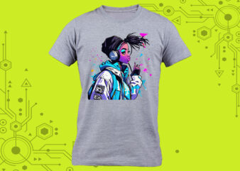 Charming Cyber Punk Lady Clipart Perfect for Stylish T-Shirt Design expertly crafted for Print on Demand websites