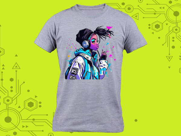 Charming cyber punk lady clipart perfect for stylish t-shirt design expertly crafted for print on demand websites