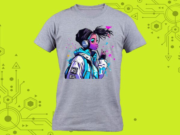 Charming cyber punk lady clipart perfect for stylish t-shirt design expertly crafted for print on demand websites Charming cyber punk lady clipart perfect for stylish t-shirt design expertly crafted for print on demand websites