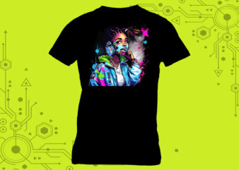 T-Shirt Design Must-Have Cute Cyber Punk Lady Illustration Clipart