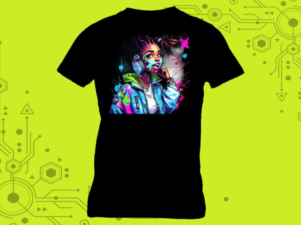 T-shirt design must-have cute cyber punk lady illustration clipart