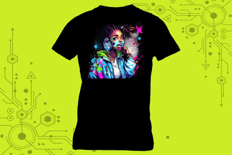 T-Shirt Design Must-Have Cute Cyber Punk Lady Illustration Clipart