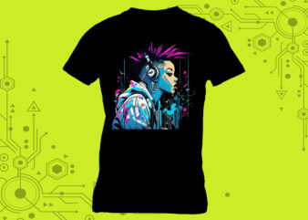 Charming Cyber Punk Lady Clipart Perfect for Stylish T-Shirt Design