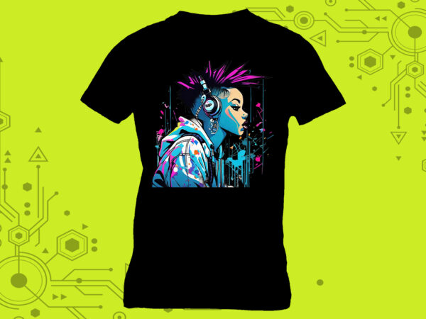 Charming cyber punk lady clipart perfect for stylish t-shirt design