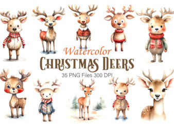 Watercolor Christmas Deer. Clipart Bundle. t shirt design for sale