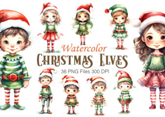 Watercolor Christmas Elves. Clipart Bundle. t shirt design for sale