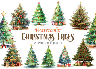 Watercolor Christmas Trees. Clipart Bundle. t shirt design for sale