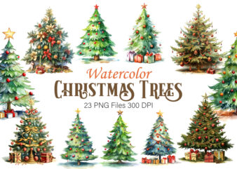 Watercolor Christmas Trees. Clipart Bundle.