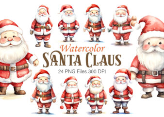 Watercolor Santa Claus. PNG Bundle.
