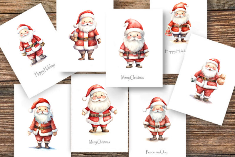 Watercolor Santa Claus. PNG Bundle.