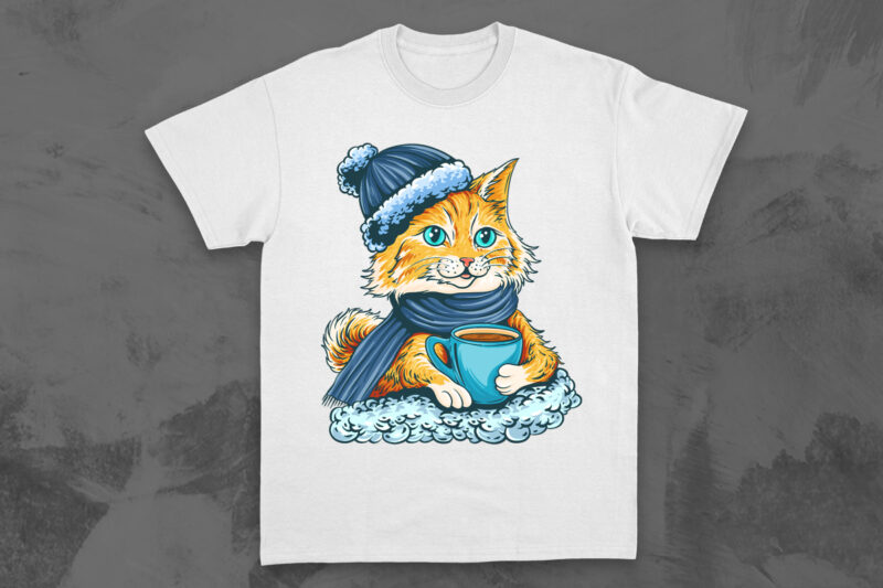 Winter cat cartoon t shirt designs vector bundle