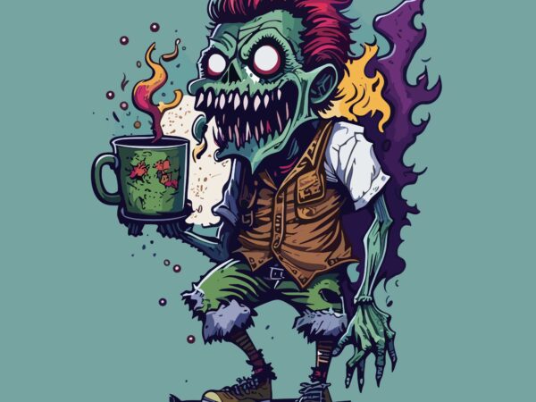 Funny zombie with coffe t shirt graphic design