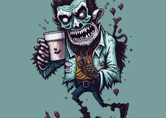 Funny Zombie With Coffe Cup