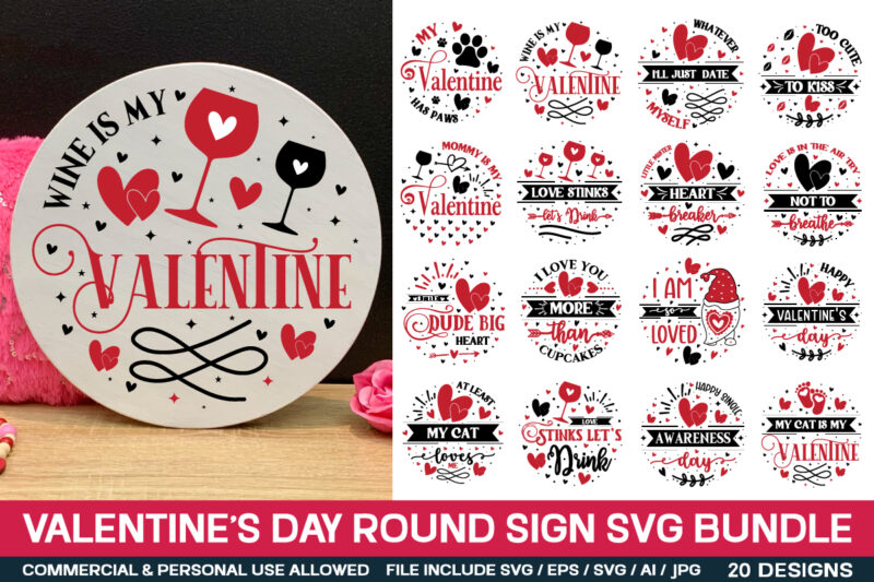 Valentine’s Day Round Sign Svg Bundle ,Valentine’s Svg Bundle