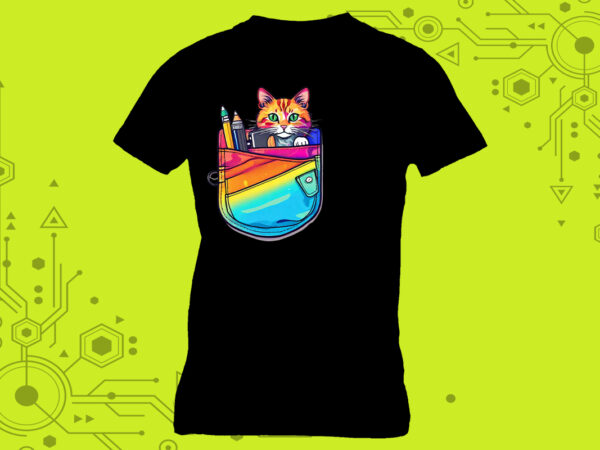 Pocket cat art in clipart form tailor-made for print on demand platforms t shirt illustration