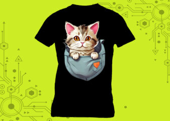 Pocket-Sized Kitty Elegance in Clipart, meticulously crafted for Print on Demand websites t shirt illustration