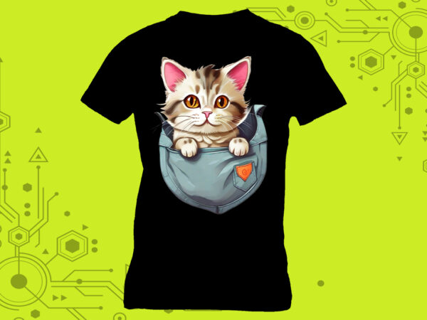 Pocket-sized kitty elegance in clipart, meticulously crafted for print on demand websites t shirt illustration