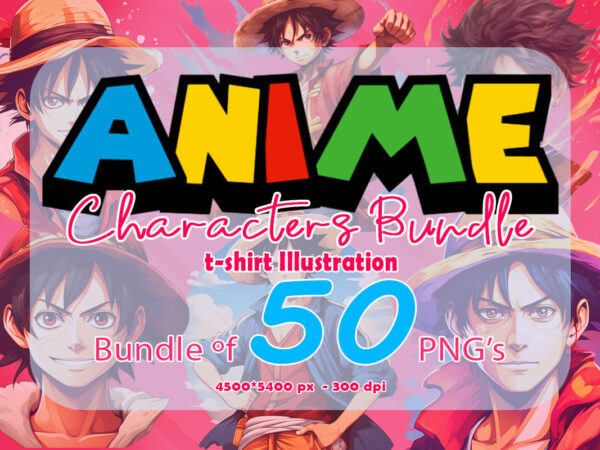 Anime character 50 illustration t-shirt design bundle 4th version