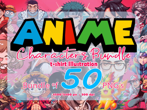 Anime character illustration 50 t-shirt design bundle 5th version