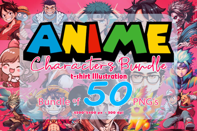 Anime Character Illustration 50 t-shirt design Bundle 5th Version