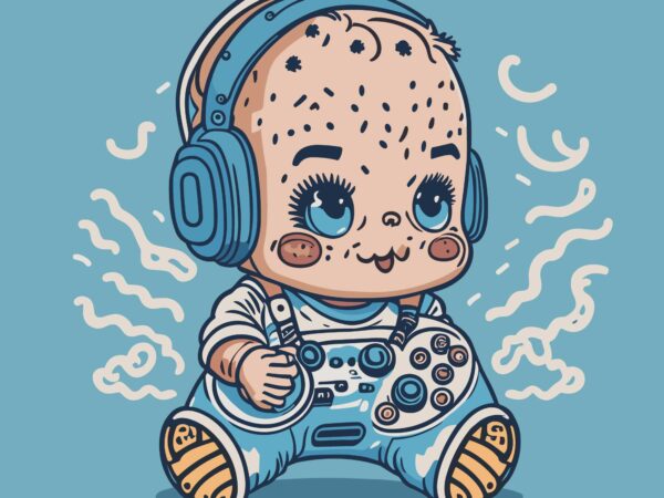 Baby playing a game pad t shirt template