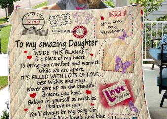 Quotes Daughter Mom Love Air Mail Letters Vintage Blanket Design Butterfly Floral Retro Quilting