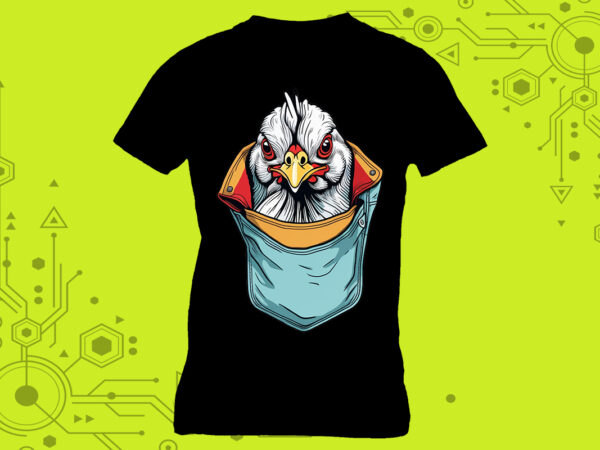 Pocket-sized chicken tailor-made for print on demand websites t shirt illustration