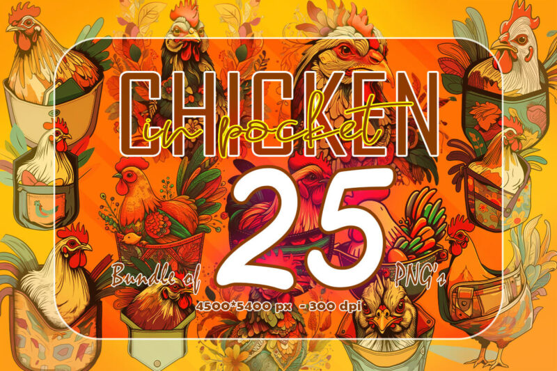 Chicken In Pocket Funny Art 25 PNG Clipart Illustration Bundle