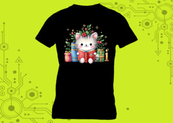 Book-loving cat illustration clipart designed for a stylish tshirt meticulously crafted for Print on Demand websites