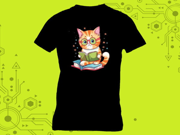 Charming irresistible a cat engrossed in a book perfect for a tshirt design illustration tailor-made for print on demand websites