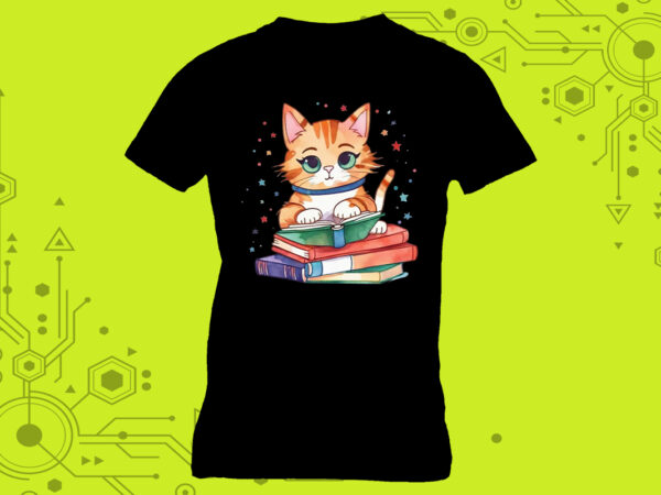 Sweet bookworm cat illustration clipart ideal for your t-shirt design meticulously crafted for print on demand websites