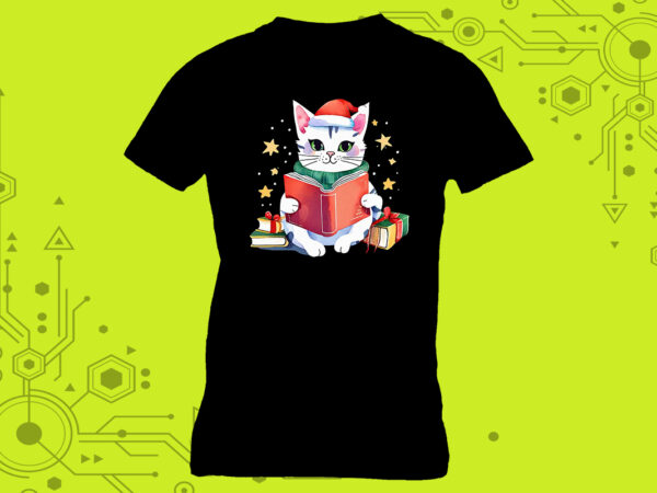 Sweet bookworm cat illustration clipart ideal for your t-shirt design meticulously crafted for print on demand websites