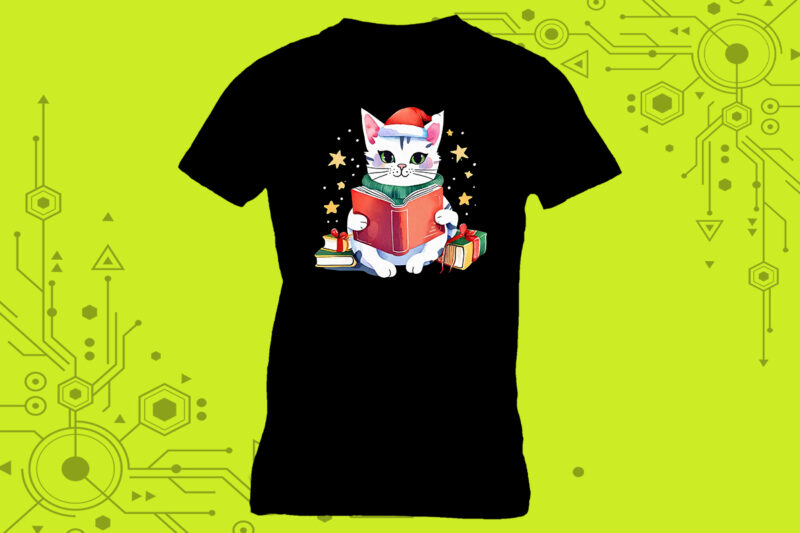 Sweet Bookworm cat illustration clipart ideal for your t-shirt design meticulously crafted for Print on Demand websites