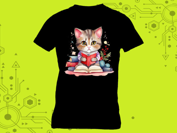 Cat reading book illustration graphics for t-shirt design expertly crafted for print on demand websites