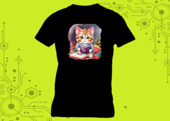 Illustration clipart of a book enthusiast cat for a t-shirt design expertly crafted for Print on Demand websites