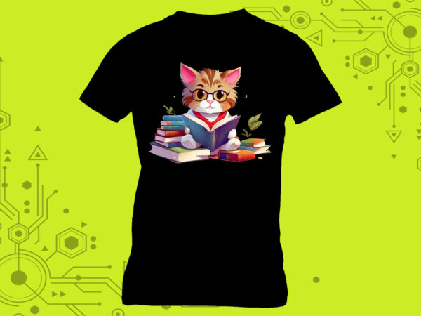 Cat immersed in a book with a charming illustration tailor-made for print on demand platforms t shirt vector file
