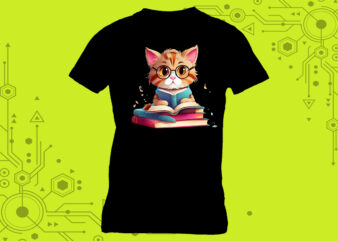 Marvels Book-loving cat illustration clipart designed for a stylish tshirt meticulously crafted for Print on Demand websites