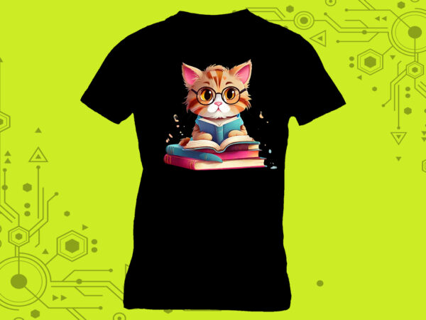 Marvels book-loving cat illustration clipart designed for a stylish tshirt meticulously crafted for print on demand websites