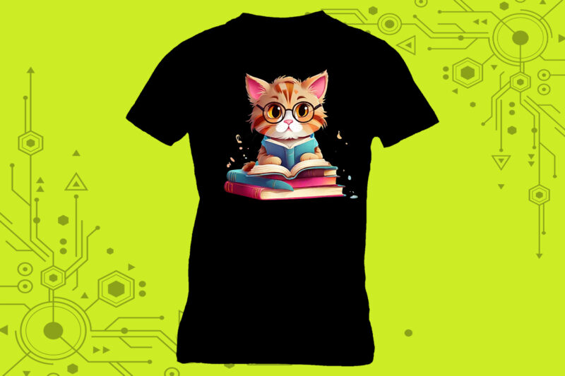 Marvels Book-loving cat illustration clipart designed for a stylish tshirt meticulously crafted for Print on Demand websites