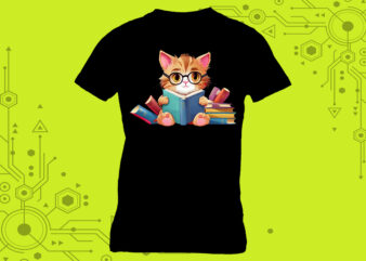 Delights Tshirt design idea A cat immersed in a book with a charming illustration curated specifically for Print on Demand websites