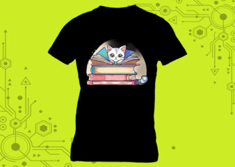 Book-loving cat illustration clipart designed for a stylish tshirt meticulously crafted for Print on Demand websites